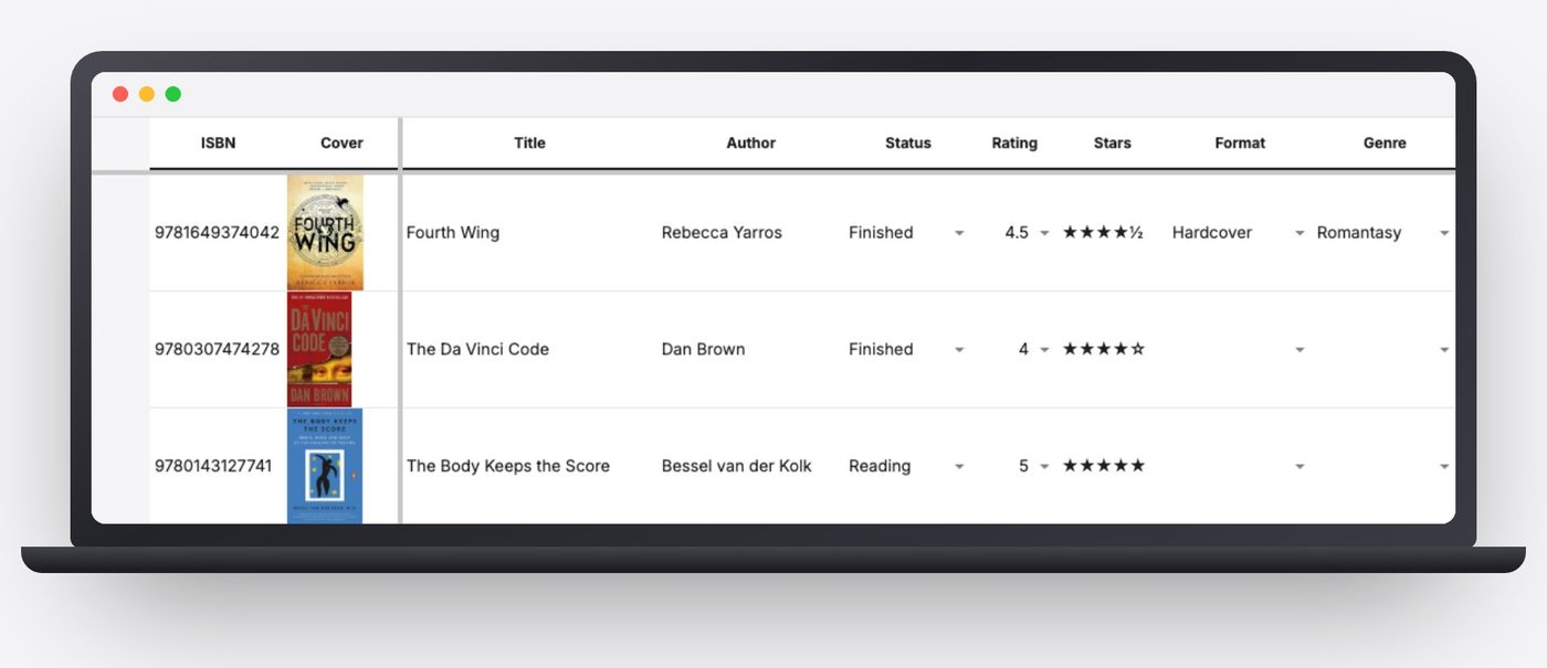 Book Tracker 2026 — a Google Sheets reading tracker shown on a laptop